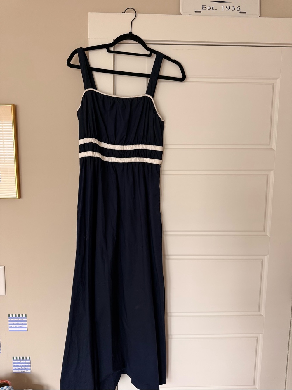 LOFT Navy Maxi Dress with White Trim